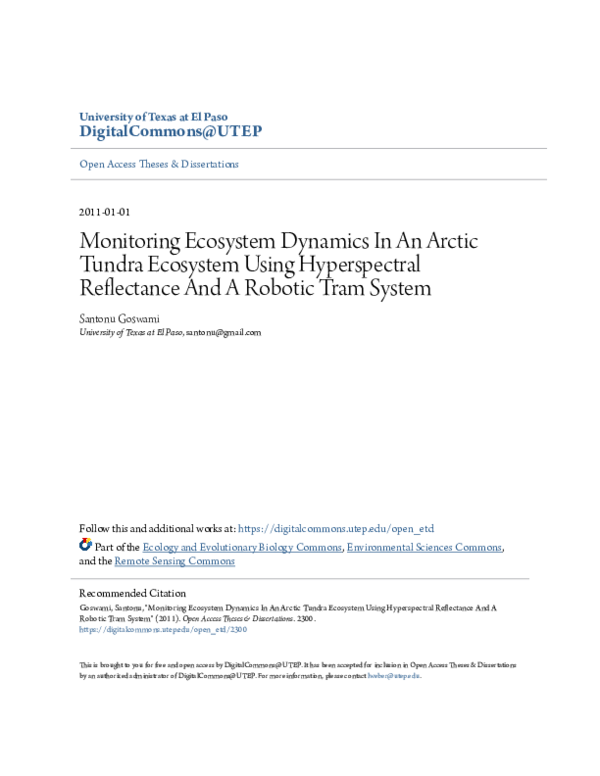 (PDF) Monitoring Ecosystem Dynamics in an Arctic Tundra Ecosystem using ...