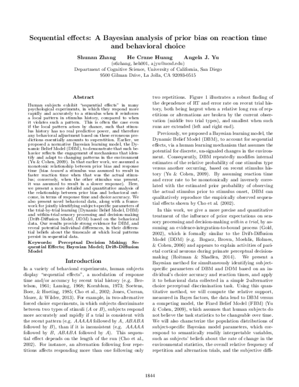 (PDF) Sequential effects: A Bayesian analysis of prior bias on reaction ...