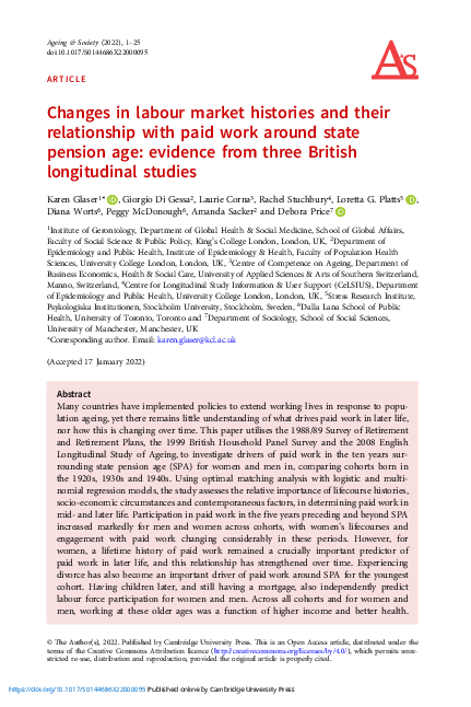 (PDF) Changes in labour market histories and their relationship with ...
