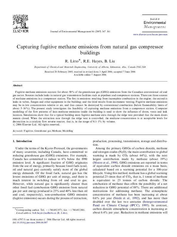 (PDF) Capturing fugitive methane emissions from natural gas compressor
