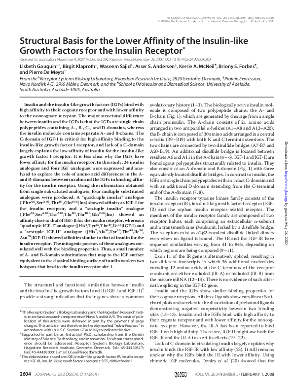 Image showcasing (PDF) Structural Basis for the Lower Affinity of the Insulin-like ...