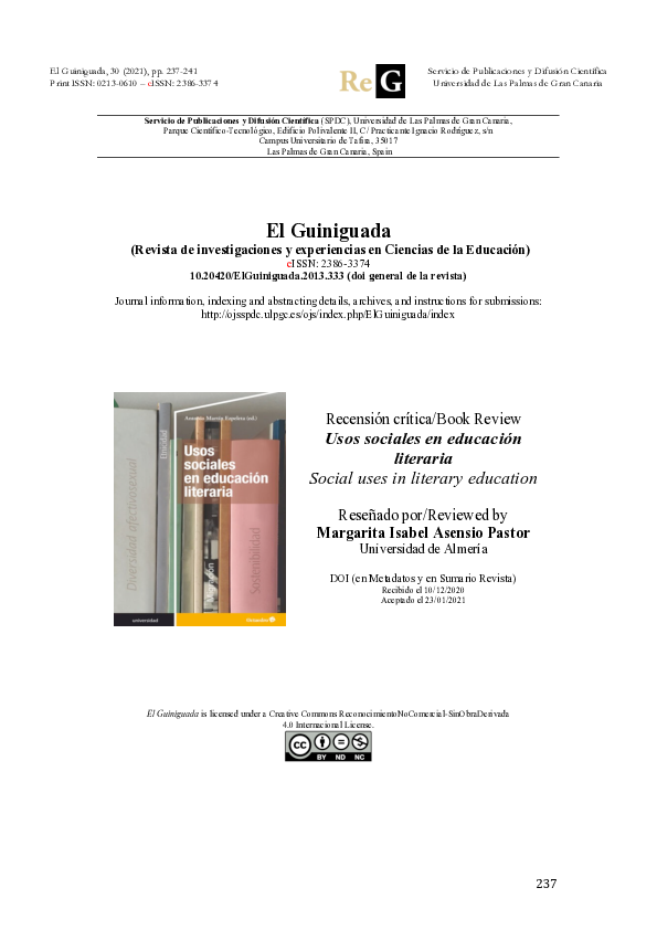 (PDF) Usos sociales en educación literaria MARGARITA ISABEL ASENSIO