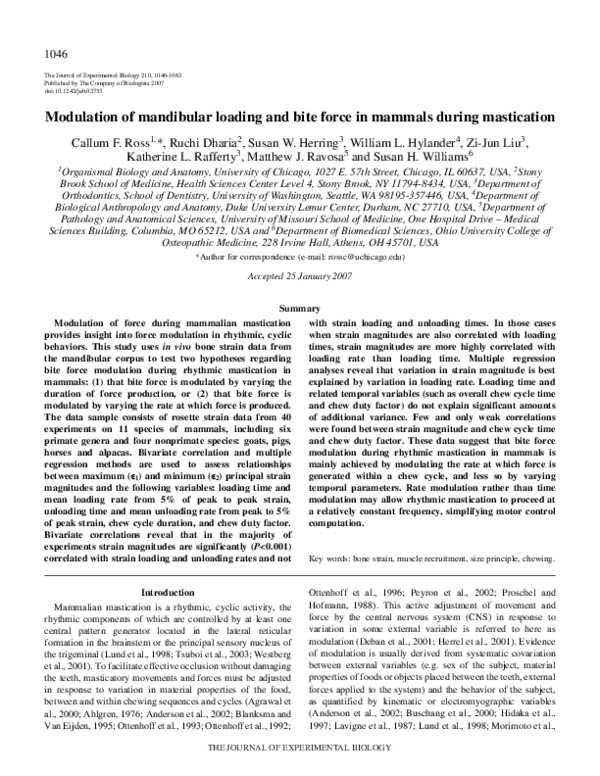 (PDF) Modulation of mandibular loading and bite force in mammals during ...
