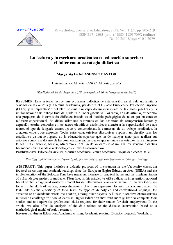 (PDF) La lectura y la escritura académica en educación superior el