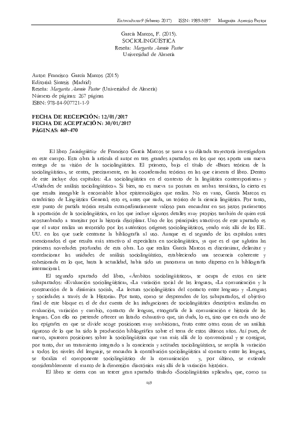 (PDF) García Marcos, F. (2015). SOCIOLINGÜÍSTICA MARGARITA ISABEL