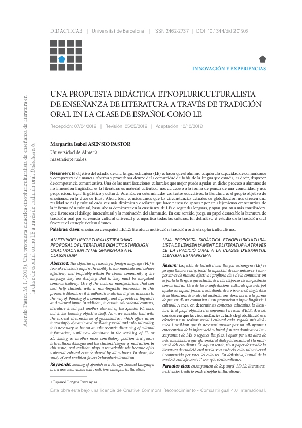 (PDF) Una propuesta didáctica etnopluriculturalista de enseñanza de