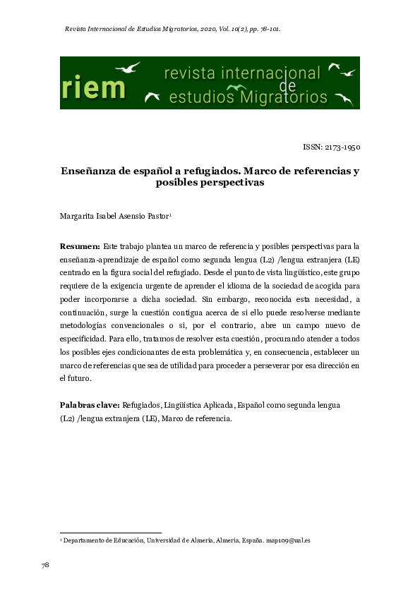 (PDF) Enseñanza de español a refugiados. Marco de referencias y