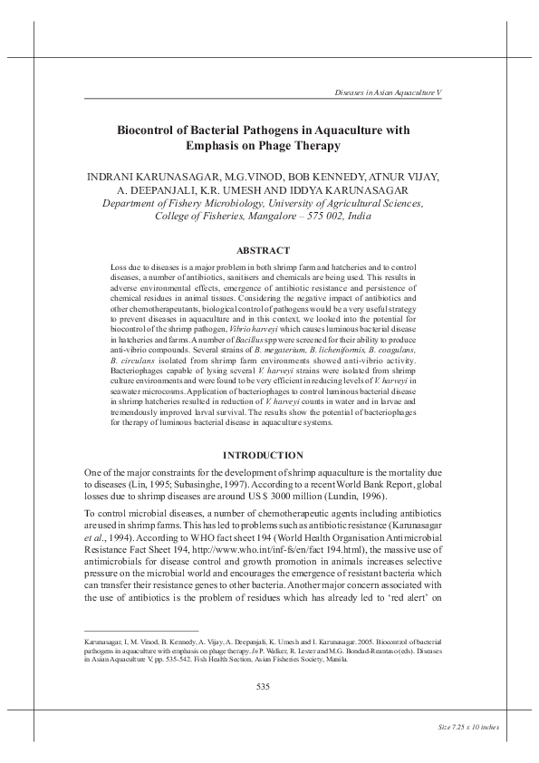 (PDF) Biocontrol of bacterial pathogens in aquaculture with emphasis on ...