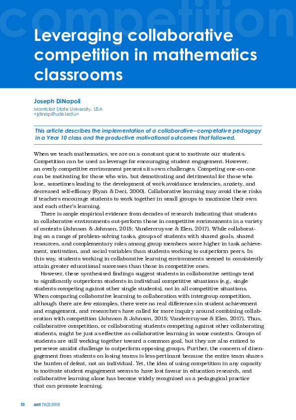 (PDF) Competition: Leveraging collaborative competition in mathematics ...
