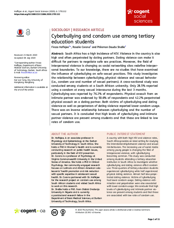 (PDF) Cyberbullying and condom use among tertiary education students
