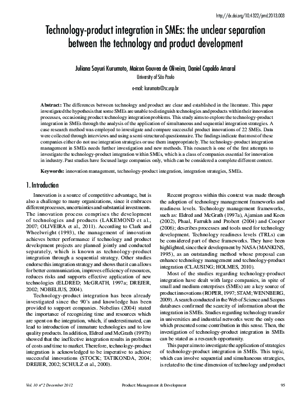 (PDF) Technology-product integration in SMEs: the unclear separation ...