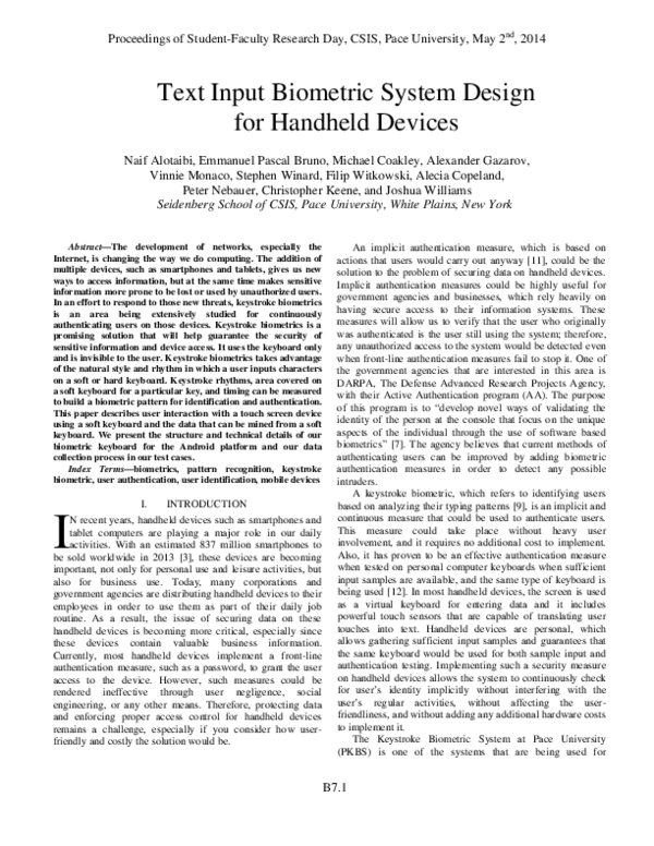 (PDF) Input Biometric System Design for Handheld Devices