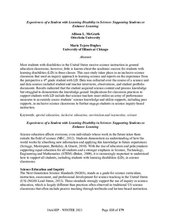 (PDF) Experiences of a Student with Learning Disability in Science ...