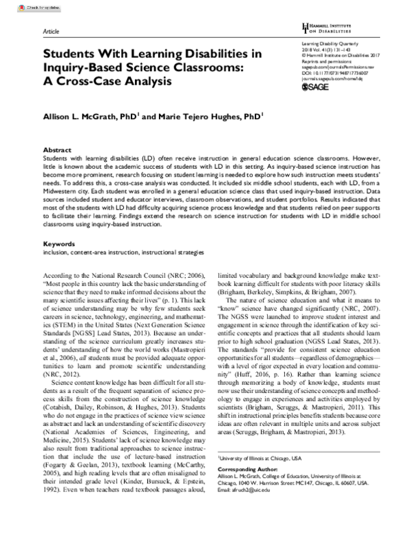 (PDF) Students With Learning Disabilities in Inquiry-Based Science ...