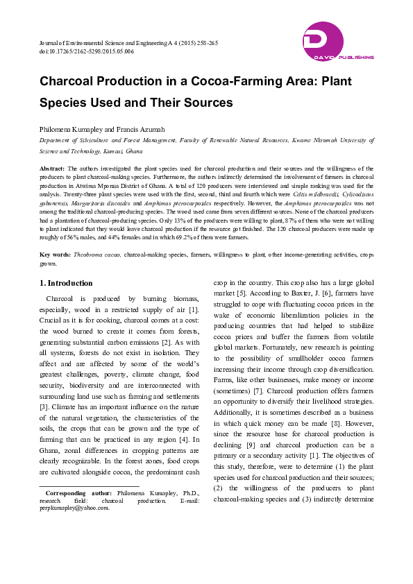 (PDF) Charcoal Production in a CocoaFarming Area Plant Species Used