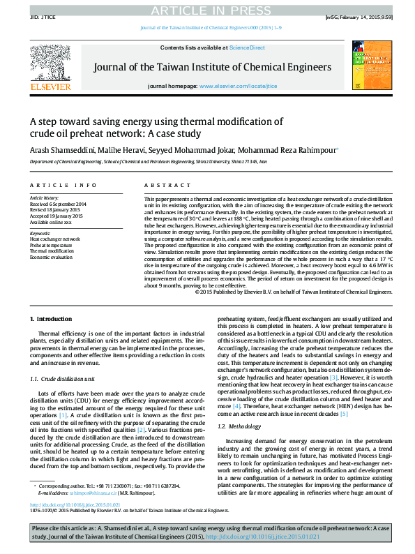 (PDF) A step toward saving energy using thermal modification of crude ...