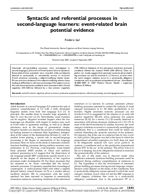 (PDF) Syntactic and referential processes in second-language learners ...