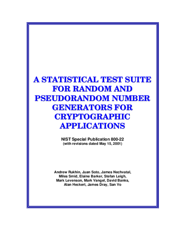 (PDF) A statistical test suite for random and pseudorandom number ...