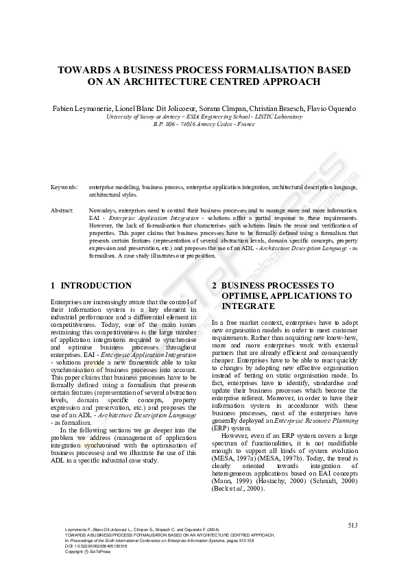 (PDF) Towards a Business Process Formalisation Based on an Architecture ...