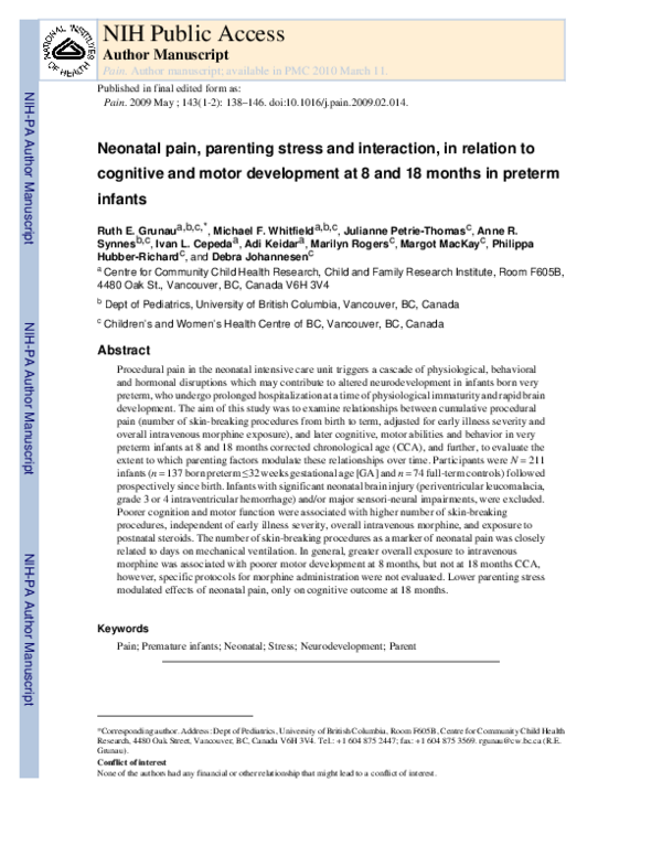 (PDF) Neonatal pain, parenting stress and interaction, in relation to ...