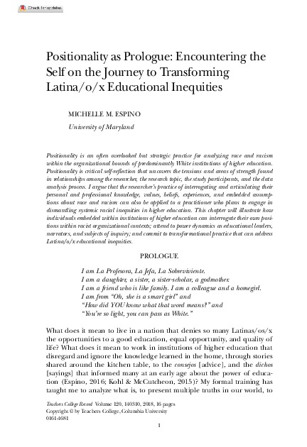 (PDF) Positionality as Prologue: Encountering the Self on the Journey ...