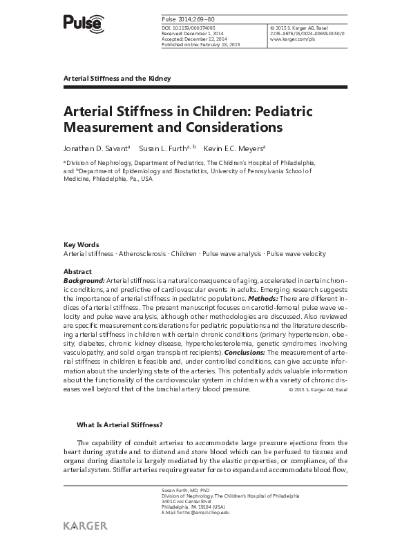 (PDF) Arterial Stiffness in Children: Pediatric Measurement and ...