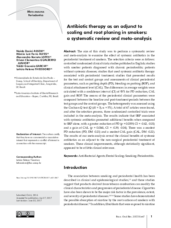 (PDF) Antibiotic therapy as an adjunct to scaling and root planing in smokers a systematic