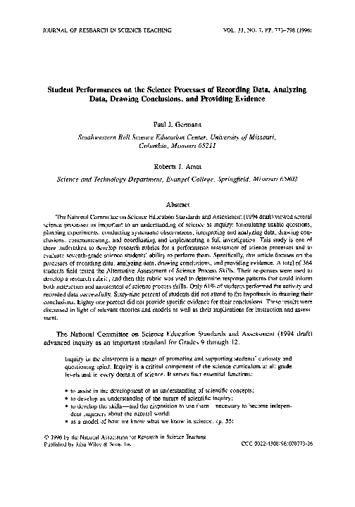(PDF) Student performances on the science processes of recording data ...