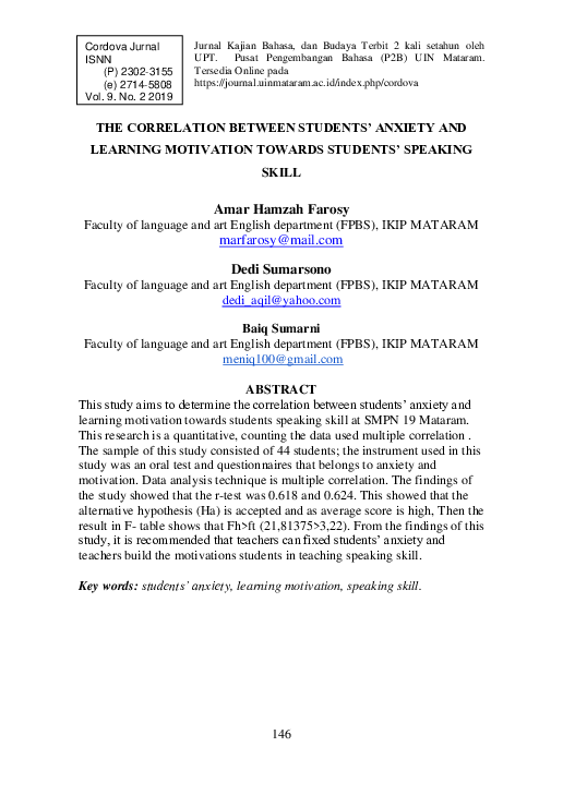 (PDF) The Correlation Between Students’ Anxiety and Learning Motivation ...