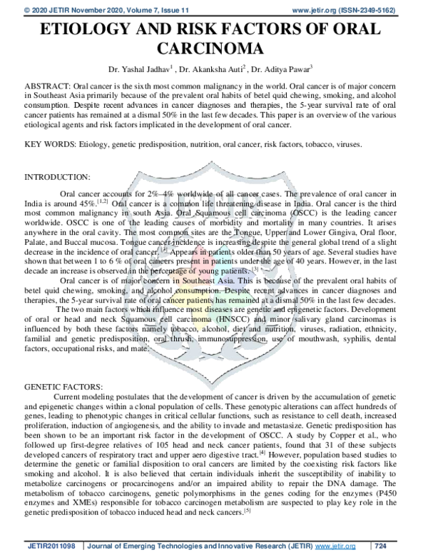 (PDF) Etiology and Risk Factors of Oral Carcinoma