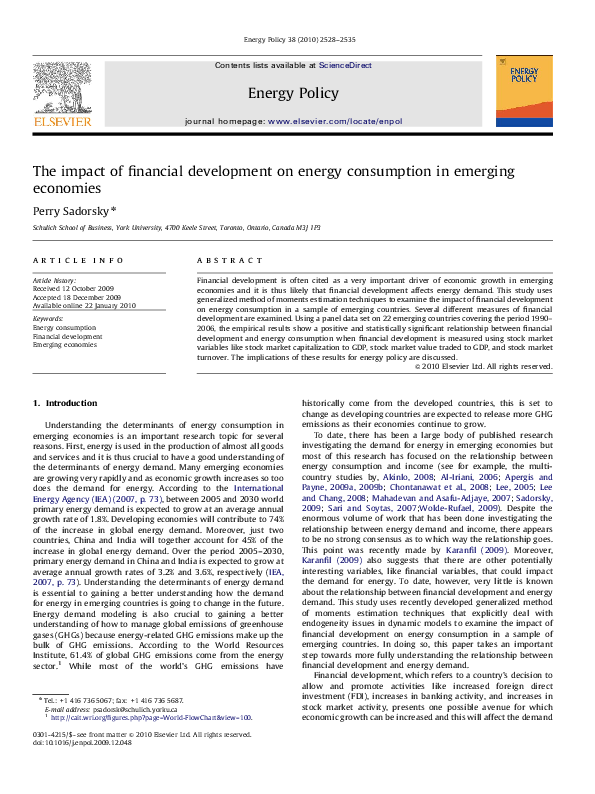 (PDF) The impact of financial development on energy consumption in ...