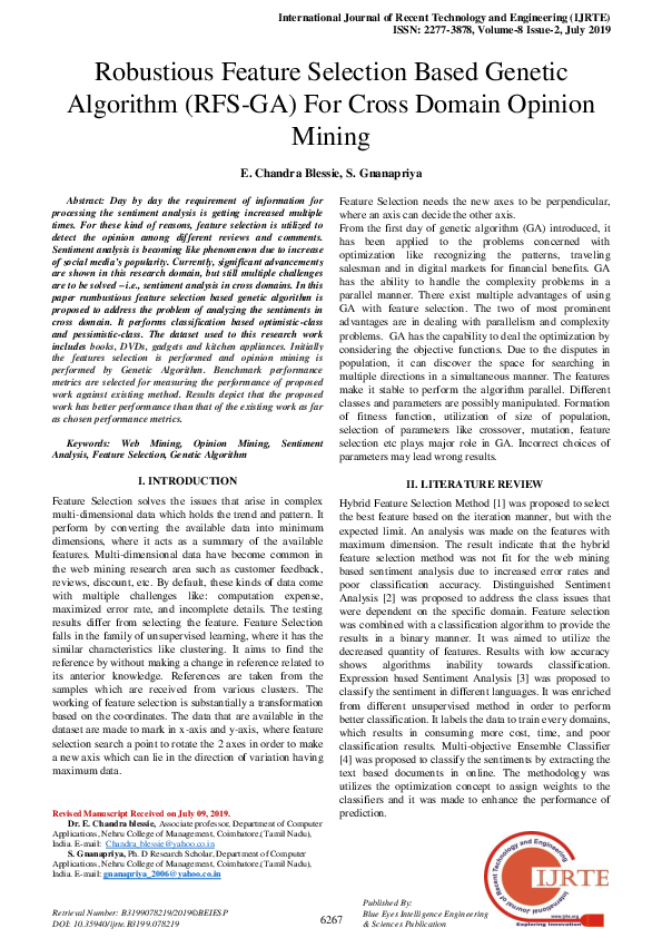 (PDF) Robustious Feature Selection Based Genetic Algorithm (RFS-GA) For ...
