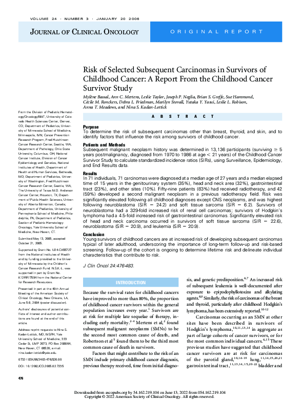 (PDF) Risk of Selected Subsequent Carcinomas in Survivors of Childhood ...