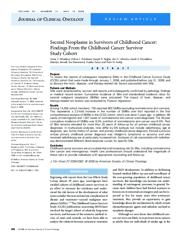 (PDF) Second Neoplasms in Survivors of Childhood Cancer: Findings From ...