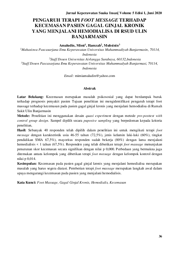 (PDF) Pengaruh Terapi Foot Message Terhadap Kecemasan Pasien Gagal ...