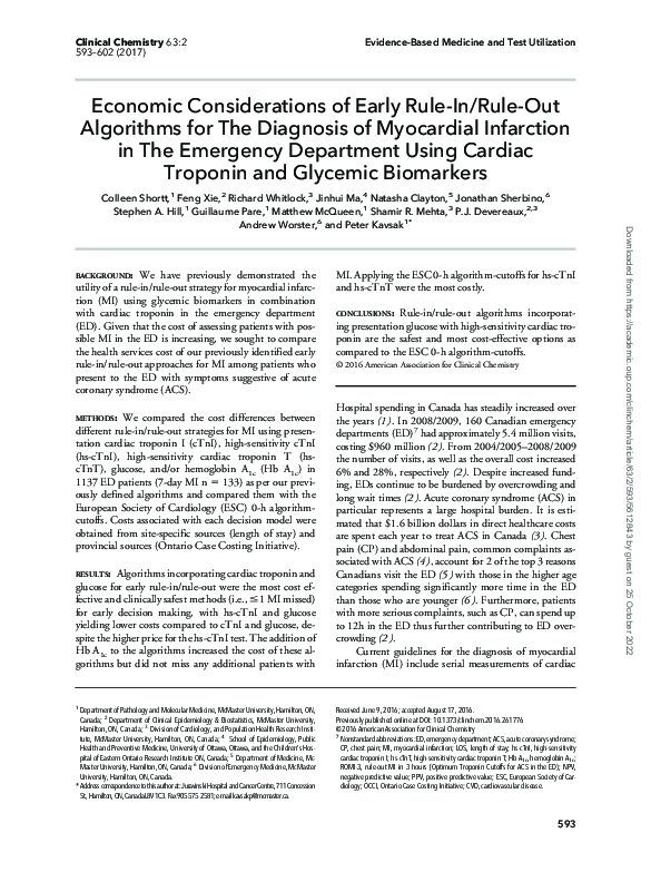 (PDF) Economic Considerations of Early Rule-In/Rule-Out Algorithms for ...