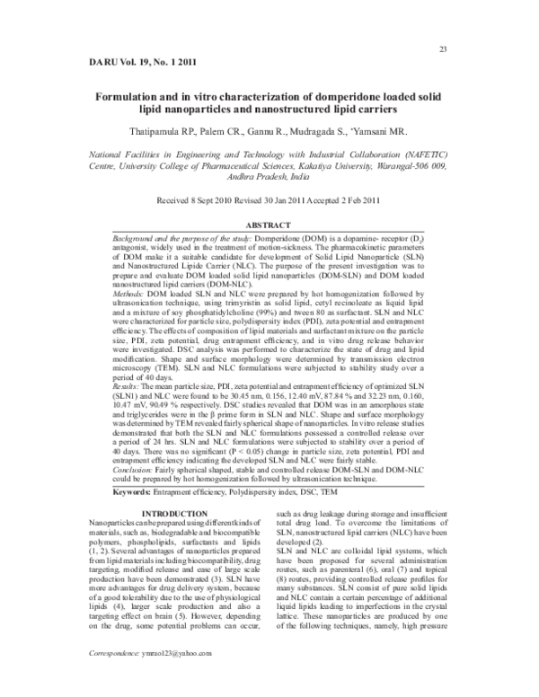 (PDF) Formulation and in vitro characterization of domperidone loaded ...