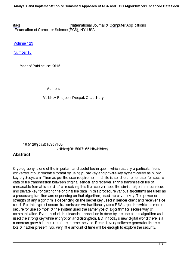 (PDF) Analysis and Implementation of Combined Approach of RSA and ECC ...
