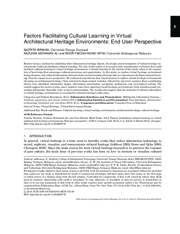 (PDF) Factors Facilitating Cultural Learning in Virtual Architectural ...