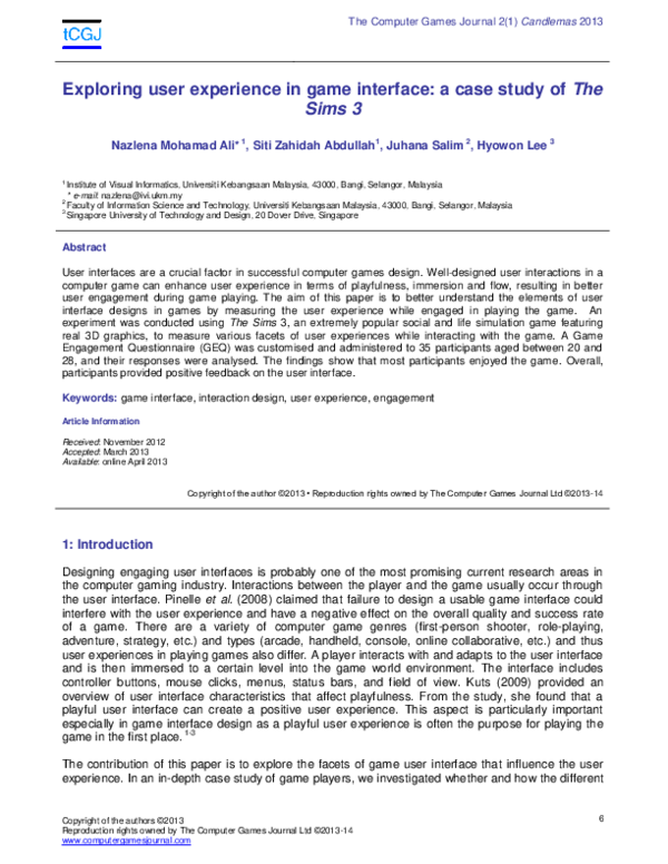 (PDF) Exploring user experience in game interface: a case study of The ...