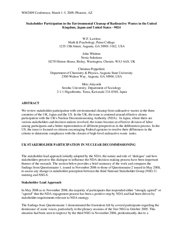 (PDF) A Comparative Study of Stakeholder Participation in the Cleanup ...
