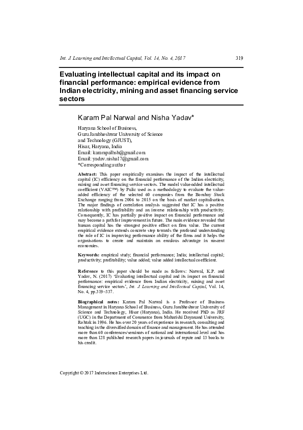 (PDF) Evaluating Intellectual Capital and its Impact on Financial ...