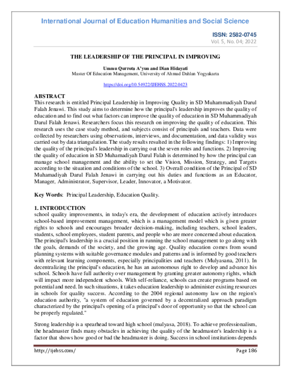 (PDF) The Leadership of the Principal in Improving