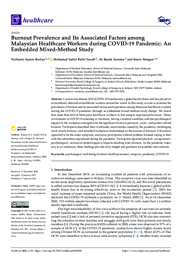  pdf burnout prevalence and its associated factors among malaysian