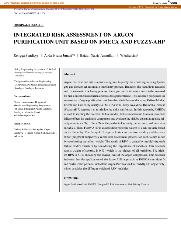 (PDF) Integrated Risk Assessment on Argon Purification Unit Based on ...