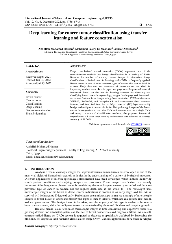 (PDF) Deep learning for cancer tumor classification using transfer ...