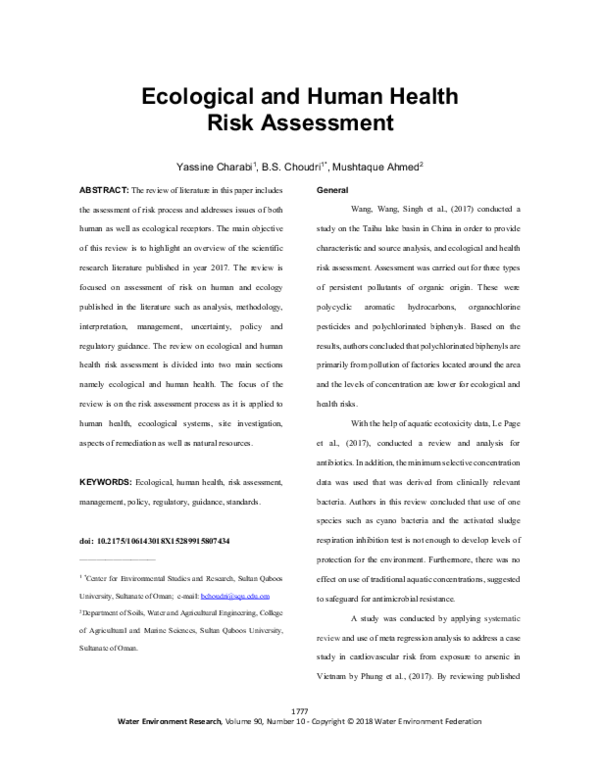 (PDF) Ecological and Human Health Risk Assessment