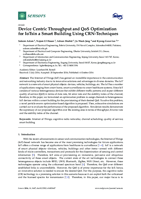 (PDF) Device Centric Throughput and QoS Optimization for IoTsin a Smart ...