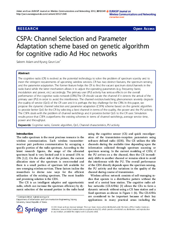 (PDF) CSPA: Channel Selection and Parameter Adaptation scheme based on ...