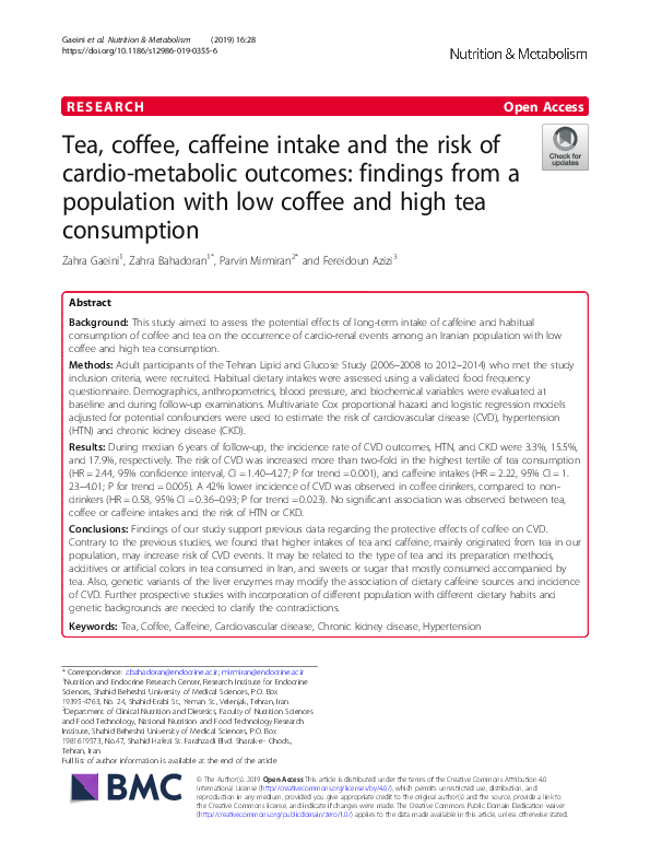 (PDF) Tea, coffee, caffeine intake and the risk of cardio-metabolic ...